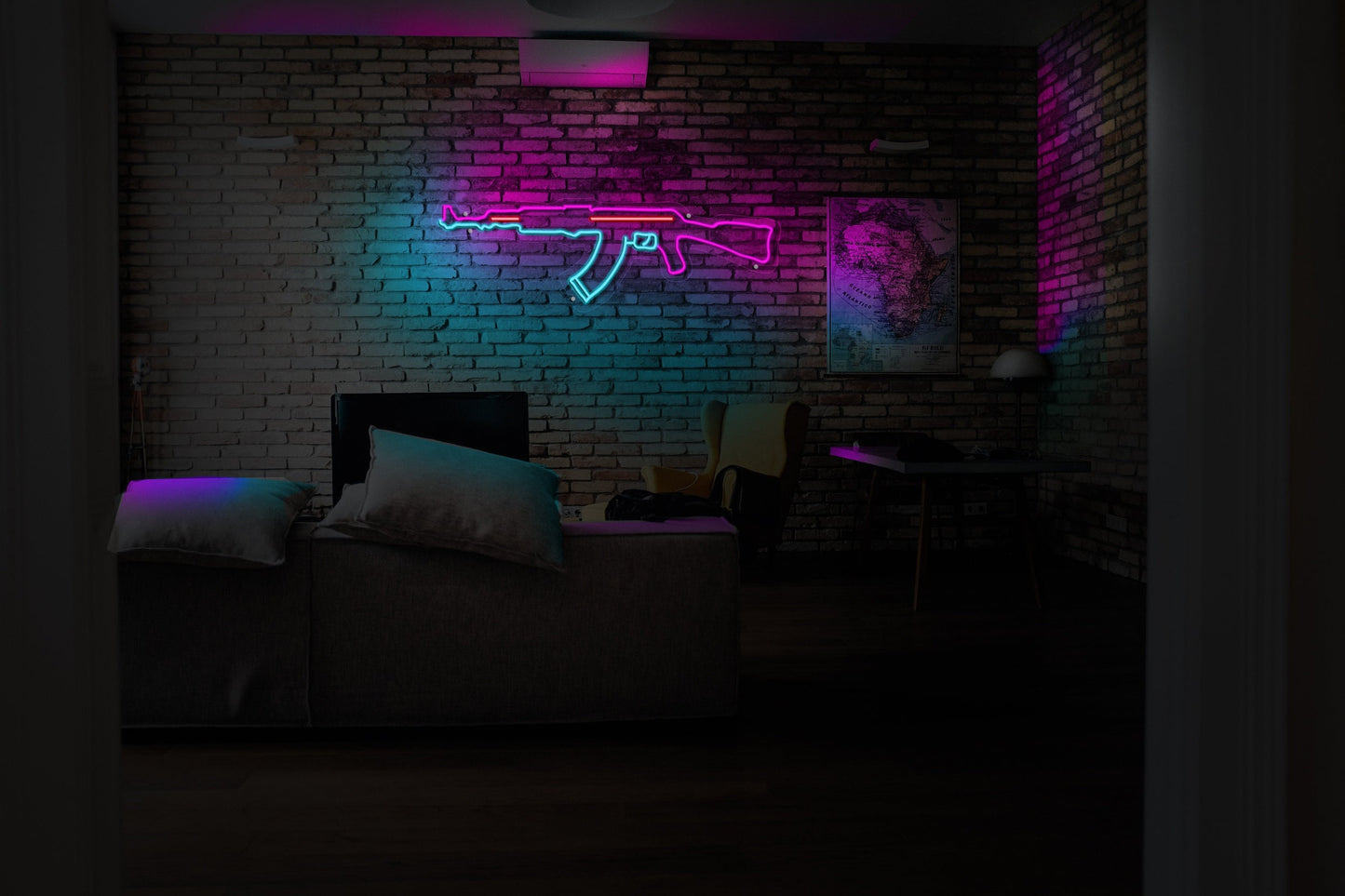 AK47 LED Neon sign, home, bedroom, cafe, restaurant, office living room, machine gun