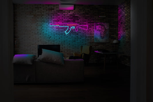 AK47 LED Neon sign, home, bedroom, cafe, restaurant, office living room, machine gun