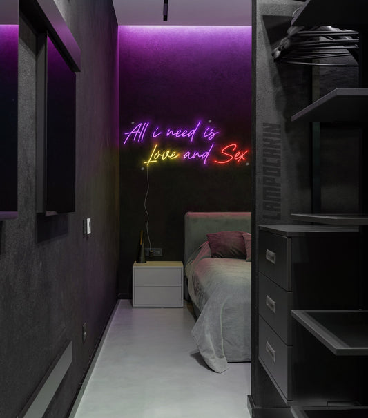 All i need is love and sex - neon sign, home decor neon sign, bedroom neon sign, gift neon sign, wall art