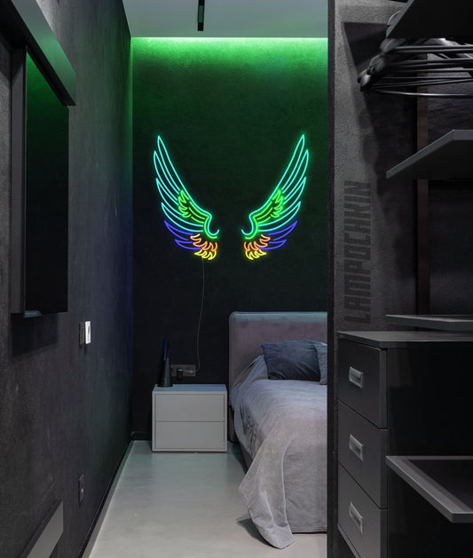 Angel wings neon sign - lotus neon sign, home decor, home neon sign, home sign, neon led bar, neon light, wings sign
